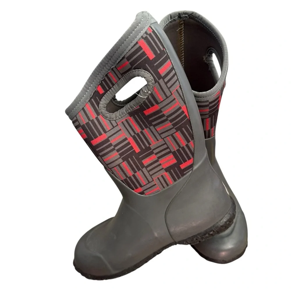 Bogs Sz 5 Gray Red York phaser youth Kids boots pull on winter Boots waterproof